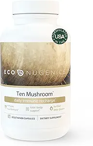 EkoNugenics Ten Mushroom Supplement: Daily Immune Support, 120 Capsules – Lion's Mane, Reishi, Cordyceps, Türkiye Tail – Enerji, Gut Health, Liver, Kidney, Cholesterol & Nootropic Brain Support