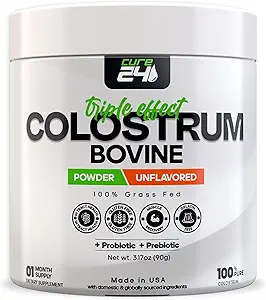 Bovine Colostrum X3 İnsanlar için Toz, 100% Pure Whole Natural Grass Fed Superfood, High IgG, Plus Probiyotik & Prebiyotik, Unflavored, Made in USA