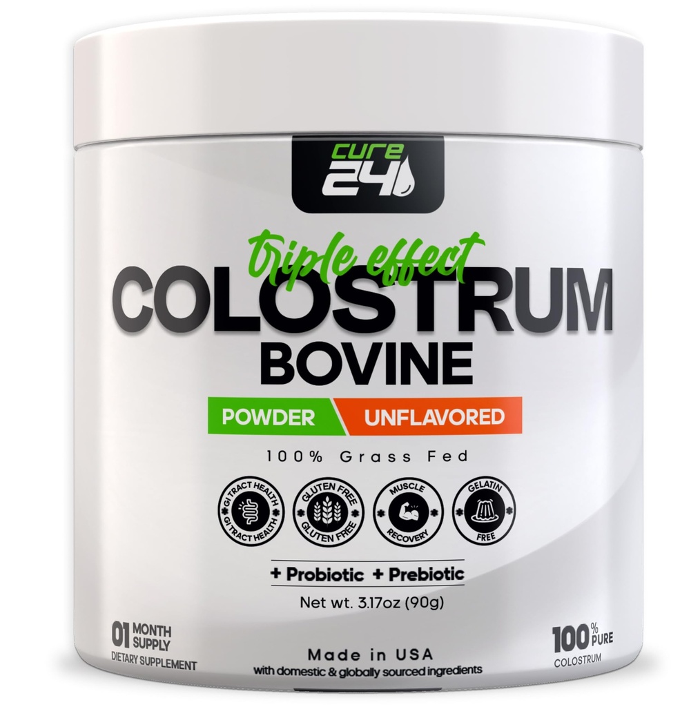 Bovine Colostrum X3 συμπλήρωμα σκόνης για τους ανθρώπους, 100% καθαρό ολόκληρο φυσικό χόρτο Fed Superfood, High IgG, Plus Probiotic & Prebiotic, Unflaved, Made in USA