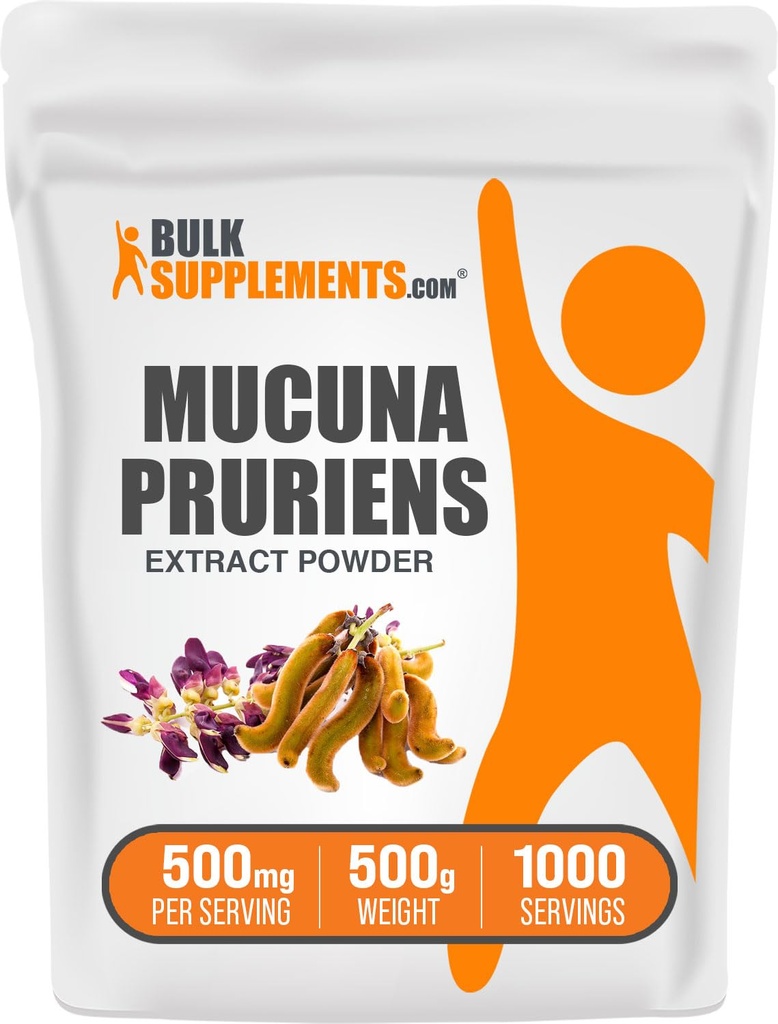 BulkSupplements.com Mucuna Pruriens Extract Toz - Mucuna Pruriens Supplements, Herbal Supplement - Vegan & Gluten Free, 500 mg per Service, 500g (1.1 lbs) (Pack of 1)