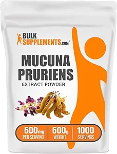 BulkSupplements.com Mucuna Pruriens Extract Toz - Mucuna Pruriens Supplements, Herbal Supplement - Vegan & Gluten Free, 500 mg per Service, 500g (1.1 lbs) (Pack of 1)
