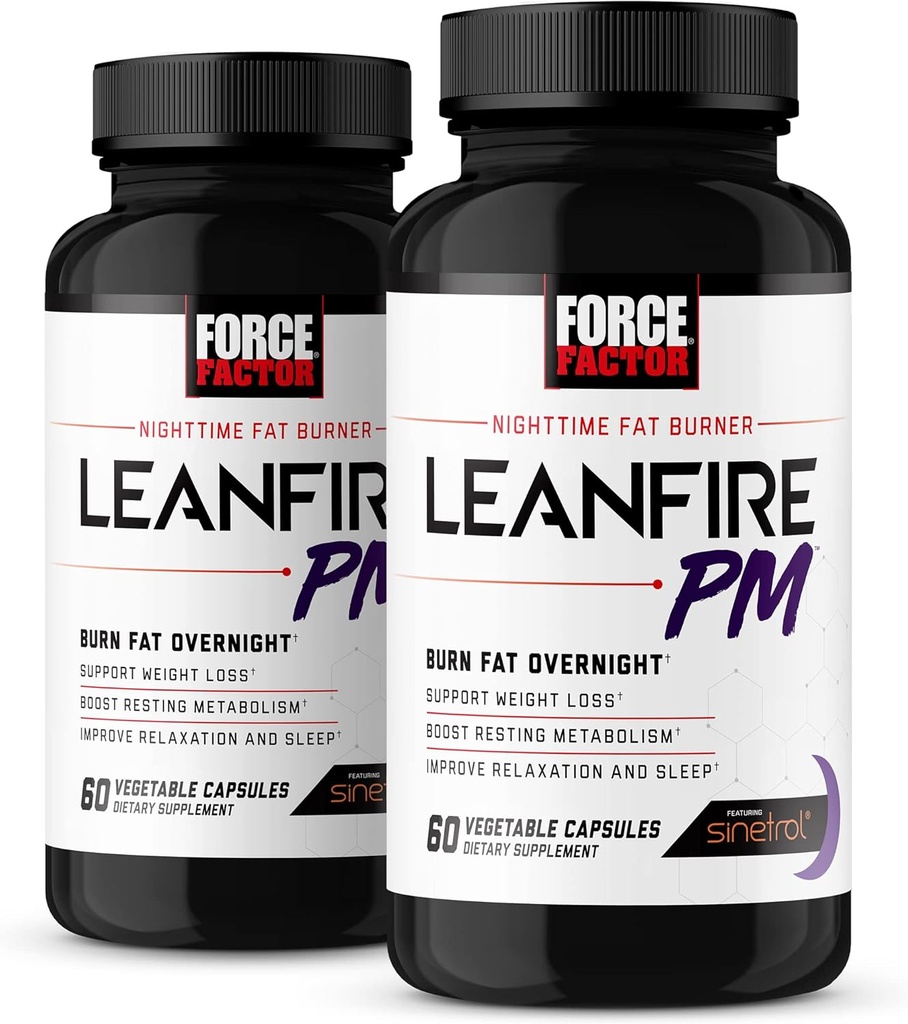 Force Factor LeanFire PM, Kilo Kayıp Pills for Women and Men, Fat Burner ve Overnight Kilo Kayıp Pills to Burn Fat, Boost Metabolism, Melatonin, 60 Kont (Pack of 2)
