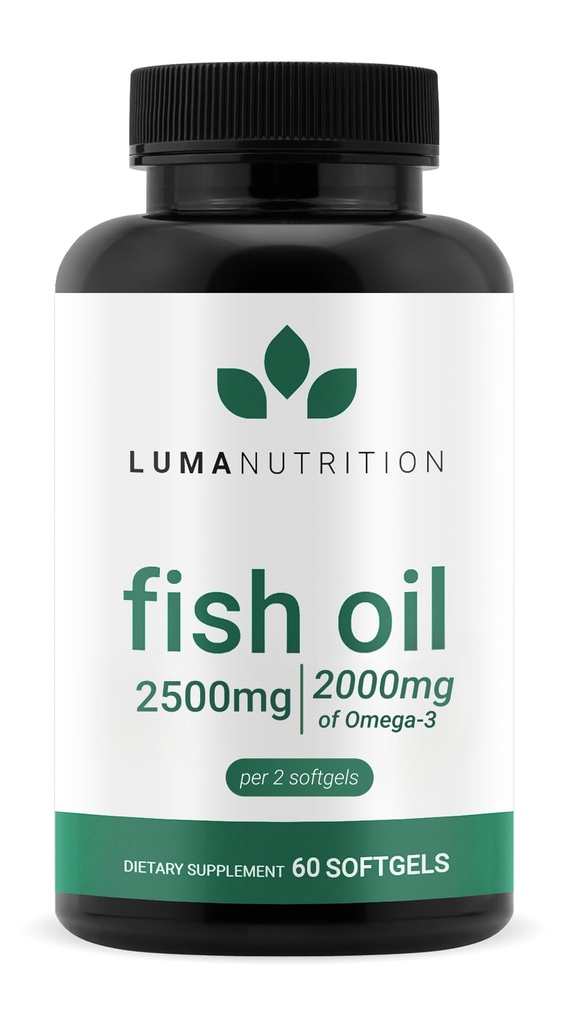 Luma Beslenme Omega 3 Fish Oil Supplement - Ekstra Kuvvet 2500 mg - 2000 mg EPA & DHA - Beyin ve Kalp Sağlığı - 60 Softgels