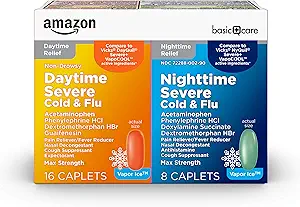 Basic Care Vapor Ice Daytime and Nighttime Σοβαρό κρυολόγημα και γρίπη, Επικαλυμμένο Caplets, Combo Pack, 24 Count