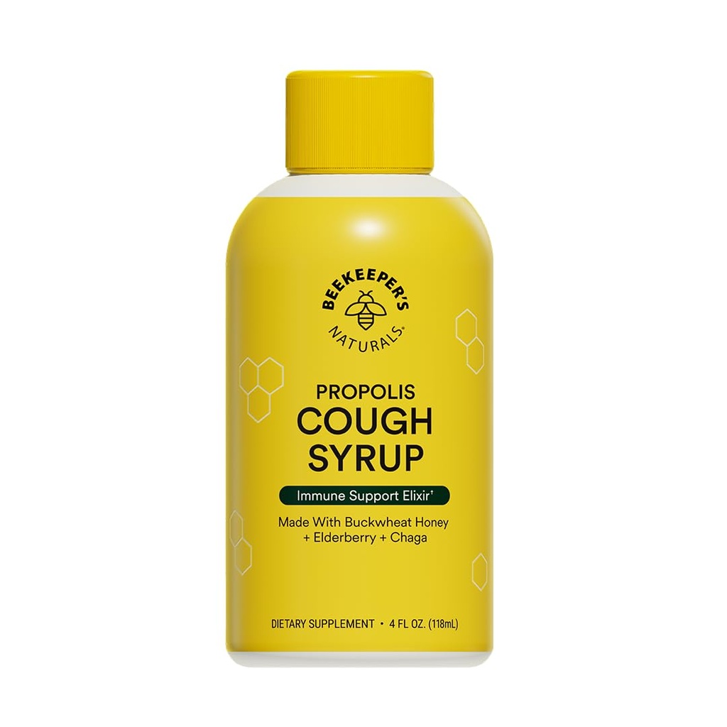 Beekeeper's Naturals Propolis Honey Cough Syrup Daytime for Yetişkinler Elderberry, Bee Propolis, Buckwair Honey - Immune Support & Throat Soothing, 4 oz