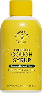 Beekeeper's Naturals Propolis Honey Cough Syrup Daytime for Yetişkinler Elderberry, Bee Propolis, Buckwair Honey - Immune Support & Throat Soothing, 4 oz