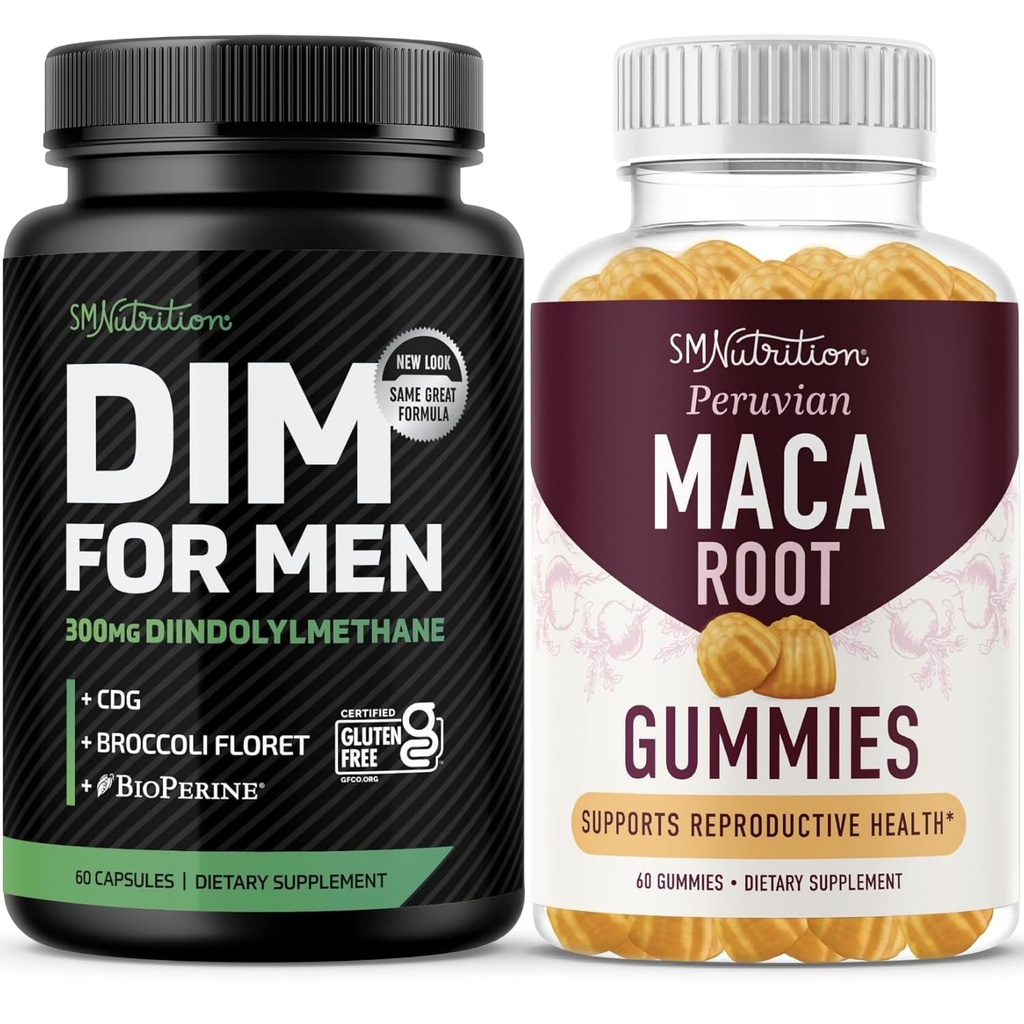 SMNutrition Maca Root Gummies & 300 mg DIM Supplement for Men for testosteron and Performance Support | Invigorating Maca Gummies Kompleks (30 hizmet) with DIM Complex for Men (60 hizmet)