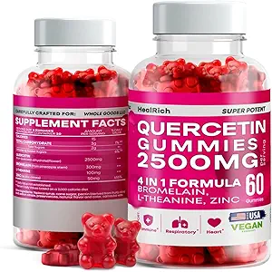 Quercetin Gummies - 2500MG Quercetin with Bromelain L-theanine & Zinc - Pure Supplement for Immune System Lung and Allergy Support - Immunity Booster Vegan Supplements for Kids & Adults - 2 Pack