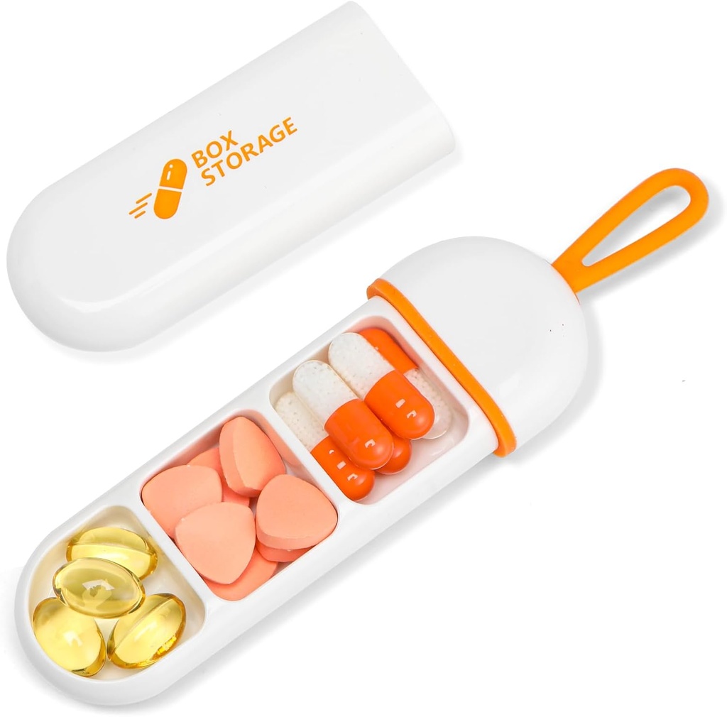 Toplive Travel Pill Organizer, Portre Pill Konteyner Mini Günlük Pill Organizer, Small Pill Case Travel Medicine Organizer Pocket Vitamin Supplement Fish Oil Box, White Orange