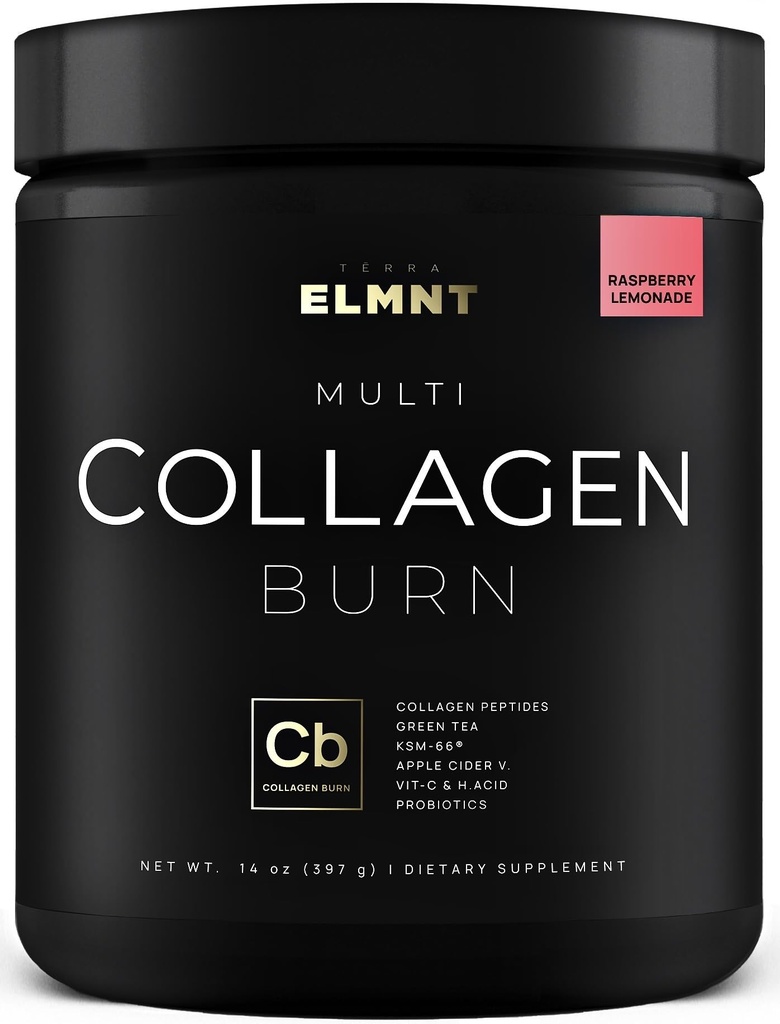 ELMNT Super Collagen Burn for Women w. Probiyotiks, Hyaluronic Acid, Apple C Vinegar, KSM66, Biotin+ Premium Colageno Multi Collagen Protein Tozu Kilo Kaybı için, Fat Burner, Saç, Skin+ (R-Lemonade)