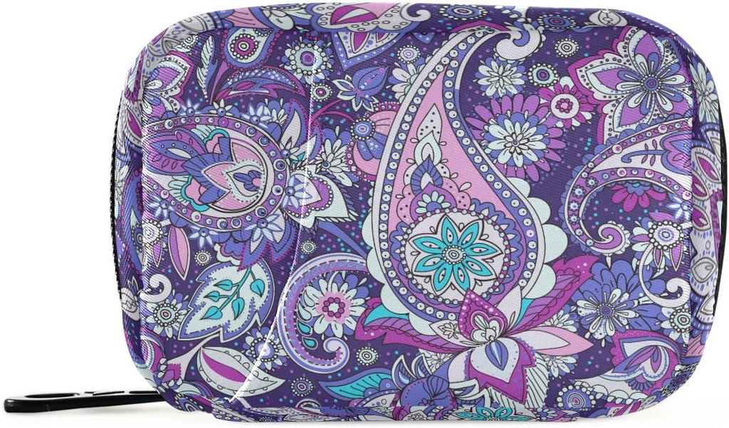 Paisley Flower Mor Pill Box 7 Day Pill Case Bag Travel Pill Organizer Bag with Surface Portable Weekly Case Compact Boyut for Vitamin Supplement Sahibi