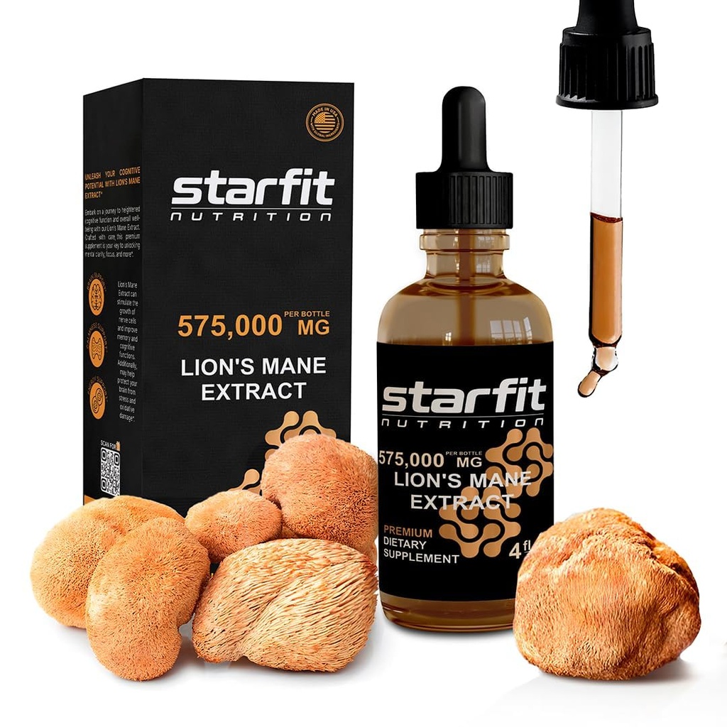STARFIT Lion's Mane Mushroom Extract, 575,000 mg, Immune Support, Memory, and Digestive Health, 4 fl oz