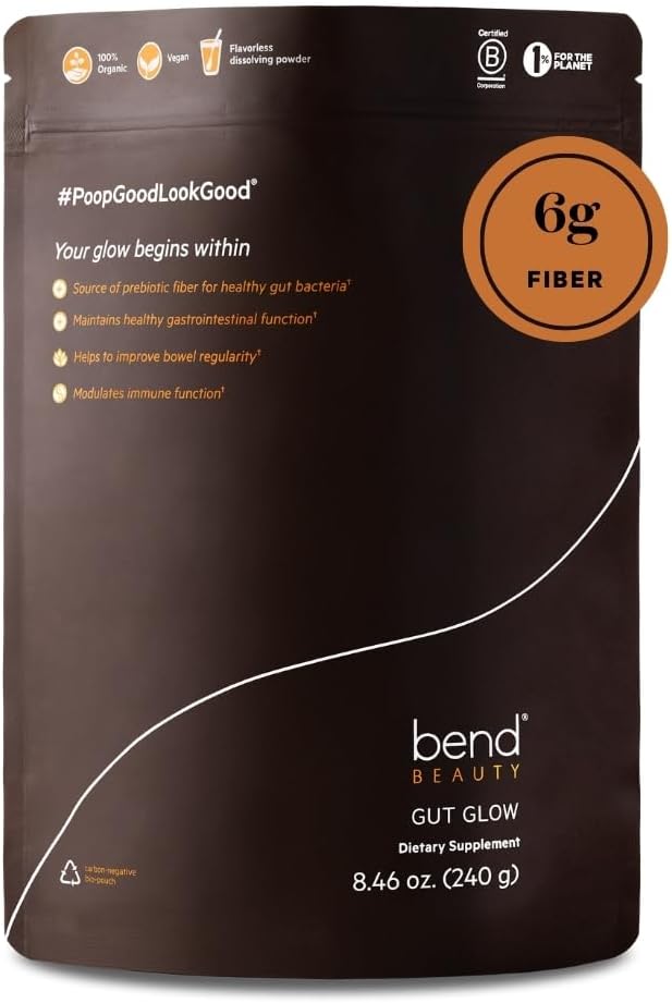 Bend Beauty Gut Glow | Daily Prebiyotik Fiber Supplement Toz w/Tremella Mushroom Exract | Digestive Gut Health | 100 Organik, Vegan, Sugar Free Fiber | Unflavored