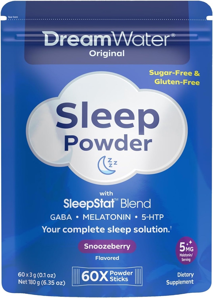 Dream Water Sleep Aid, Toz; GABA, MELATONIN, 5-HTP, Snoozeberry, 60 Kont