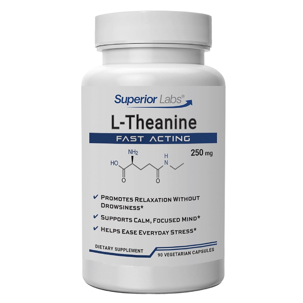 Üstün Laboratuvarlar L-Theanine 250 mg Capsules, Pure Non-GMO Suntheanine, Filler-Free, Rahatlama ve Stres Yardımı, Sağlıklı Uykuyu Destekler, Geliştirilmiş Oda ve Dikkat, Yüksek Absorpsiyon, 90 Veg Caps
