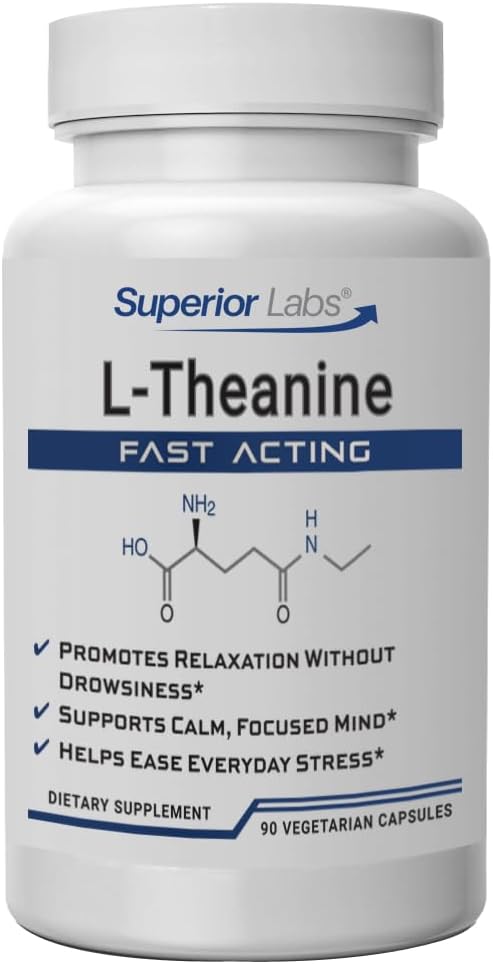 Superior Labs L- Theanine 250 mg Κάψουλες, Αμιγής μη ΓΤΟ Suntheanine, Filler-free, Προωθεί την ανακούφιση χαλάρωσης & στρες, Υποστηρίζει τον υγιή ύπνο, Βελτιωμένη εστίαση και προσοχή, Υψηλή απορρόφηση, 90 Veg Caps
