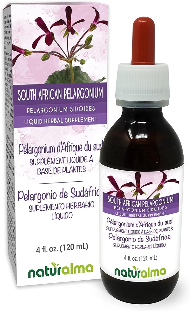 Naturalma South African Pelargonium veya Umckaloaba (Pelargonium sidoides) Root Alkol Özgür Tincture - 4 fl oz Sıvı Ekstralama - Vegan