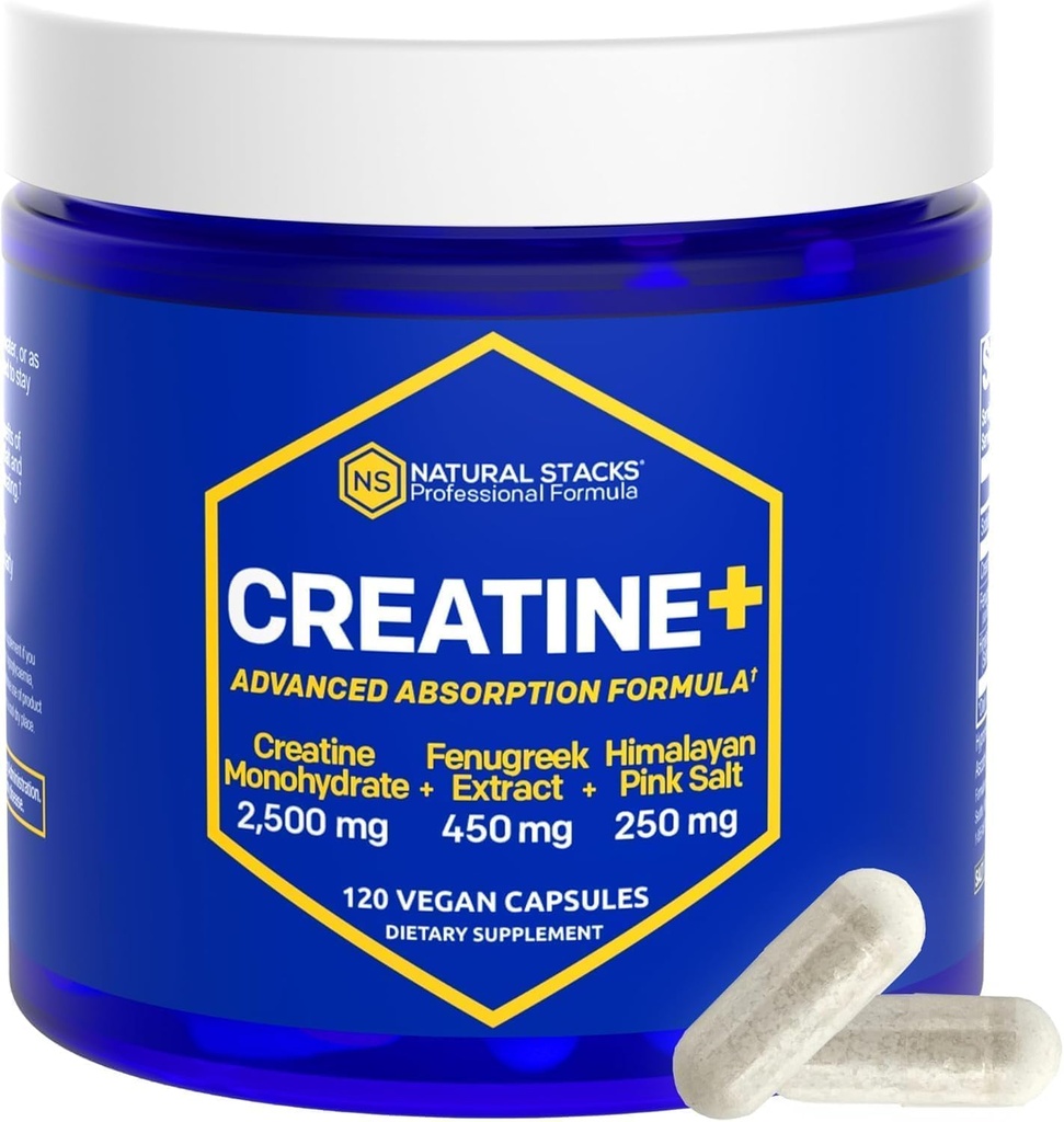 Creatine Monohydrate - 2500mg χάπια κρεατίνης - 450mg εκχύλισμα fenugreek & 250mg ροζ αλάτι Ιμαλαΐων - Υποστηρίζει την υγεία του εγκεφάλου, την αντοχή και το μυϊκό κτίριο - Σύνθετη Φόρμουλα απορρόφησης - 120 κάψουλες