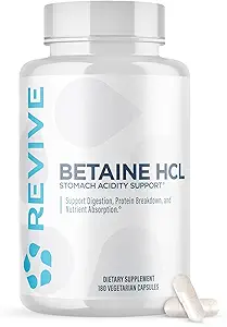 Revive MD Betaine HCL με Pepsin Digestive Enzymes, 180 κάψουλες χορτοφαγίας - Συμπλήρωμα υδροχλωρικής βηταΐνης Υποστηρίζει Υγιεινή Πέψη & Απορρόφηση θρεπτικών συστατικών - Βοηθά με τα επίπεδα στομάχου
