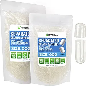 XPRS Nutra Ayrılan Capsules Boyut 000-1000 Kont Clear Large Boş Gelatin Capsules Çantalarda Ayrıştı - DIY Supplement için Premium Clear Boş 000 Pills