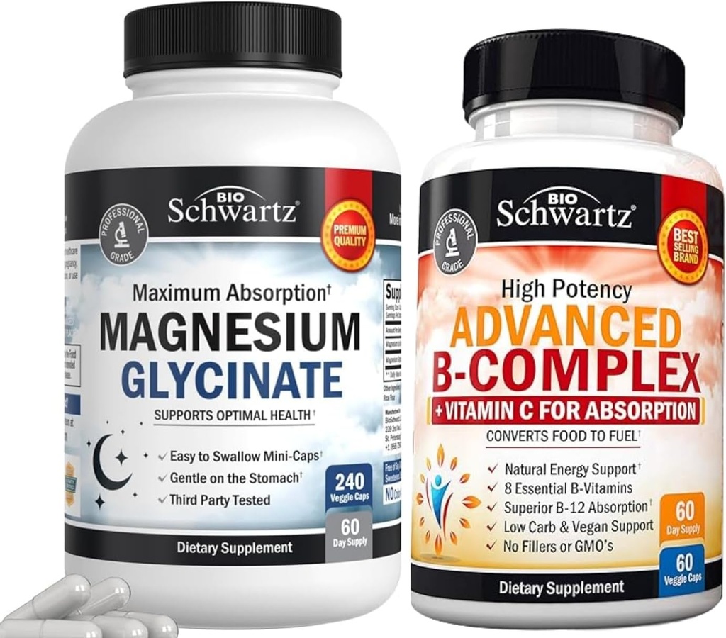 BioSchwartz High Abxia Glycinate 500 mg Capsules (2 Ay Supply) Vitamin C (2 Ay Supply) ile B Kompleksi