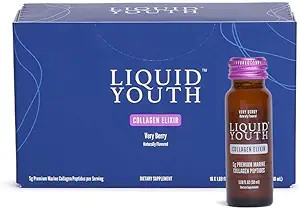 Liquid Collagen Elixir Shot για γυναίκες & άνδρες - Premium Liquid Marine Collagen για την ανάπτυξη των μαλλιών, το δέρμα, τα νύχια, τα οστά και κοινή υγεία - Travel-Friendly (Πολύ μούρο, 10 σέρβις ανά κουτί)