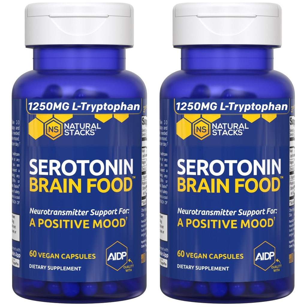 Σεροτονίνη Brain Food - 1250mg L-Tryptophan & 400mg Rhodiola Rosea συμπλήρωμα - Mood συμπλήρωμα υποστήριξης για ανακούφιση από το στρες - Νευροδιαβιβαστής Υποστήριξη με Μαγνήσιο Γλυκινικό & Ψευδάργυρο - 120 κάψουλες