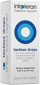 Toleran Lactase Digestive Enzyme Drops - 0.47 FL Oz (14 ml) | Sıvı Lactase Enzyme for Lactose intolerance | Makes Dairy Lactose-Free | Lactose-Free Cooking & Baking | Pure and Vegan | Low FENGAP
