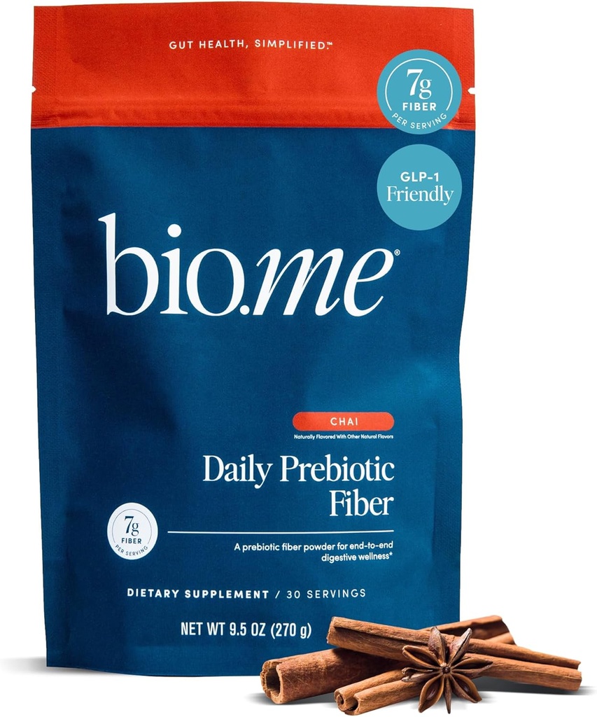 Bio.me Daily Prebiyotik Fiber Toz Chai - 7g Per Servis - Kadınlar ve Erkekler için çözülmemiş Fiber Toz Tamamı - Digestive Health & Gut Health - GLP-1 Friendly, Sugar Free - 30 Servisler