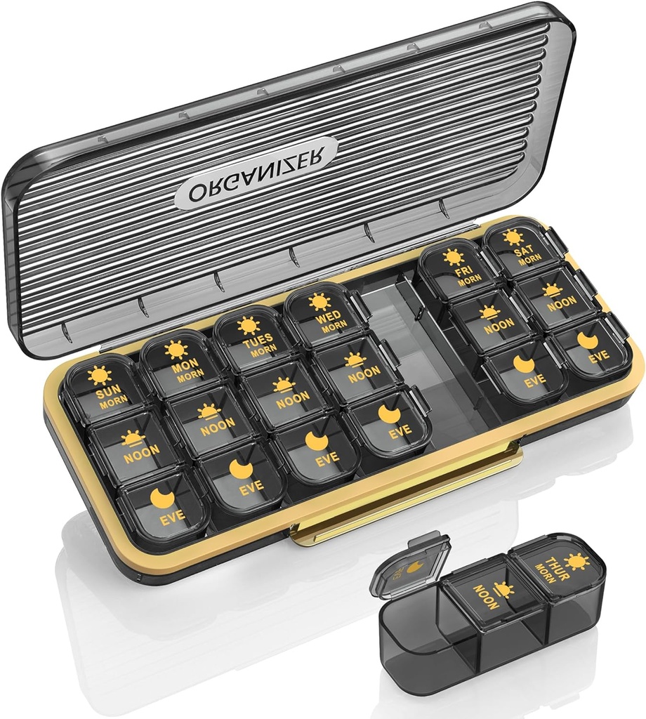 Pill Organizer 3 Times A Day - Aceda Weekly Pill Organizer 3 Times A Day, Büyük Pill Box 7 Günlük Tıp Organize Pill Case, Pill Konteynerleri, Daily Pill Box 3 Times A Day, for Vitamin, Black G