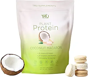 TRU Supplements Plant Temel Protein Toz, BCAA, EAA, 20g Vegan Brown Rice & Pea Protein, 100 Calories, 27 Vitamin, Yapay Flavors 25 Hizmet (Coconut Macaron)