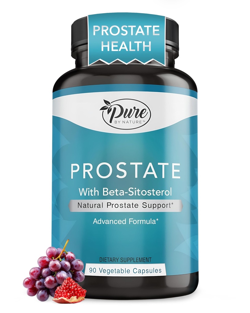 Pure By Nature Prostate Supplement for Men, Beta Sitosterol Prostate Health Supplement with Zinc for Urinary Tract Support, Ease Frequent Urination & Improved Sleep, Gluten-Free, Non-GMO 90 Capsules