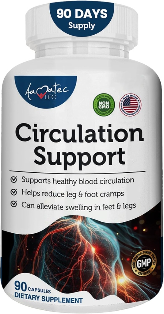 Kan Circulation Support Supplement for Arteries & Veins Health- Natural Cardiovascular Pills with L-Arginine, Ginger Kök- Sağlıklı Kan Akışı ve Kalp Sağlığı 90 Capsules