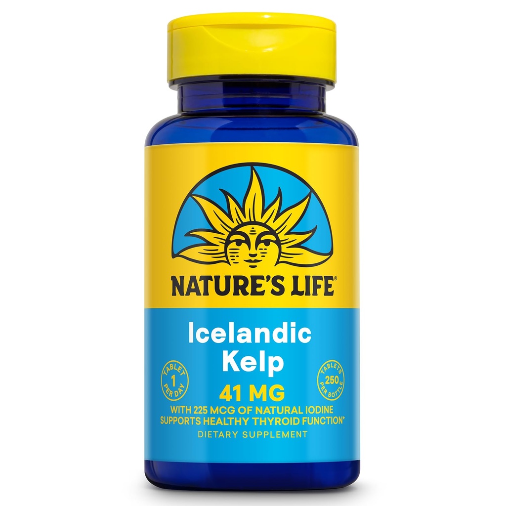 Nature's Life İzlandaic Kelp 41 mg - Sea Kelp Iodine Supplement from İzlandacaic Seawater - Yourroid Support for Women and Men with 225 Hotel Natural Iodine - 60-Day Garanti, 250 Hizmet, 250 Tablet,