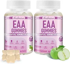 EAA Gummies 7500 mg, BCAA Gummies, Amino Asits Supplement for Muscle, Immune, Nervous & Digestive Health, for Yetişkinler & Kids, Non-GMO, Vegan, Gluten Free, Apple Flavor, 120