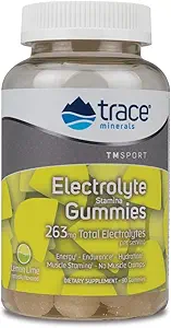 Trace Minerals Electrolyte Stamina Gummies - Βολικό συμπλήρωμα ηλεκτρολυτών που υποστηρίζει την ενυδάτωση - Υποστηρίζει την ιδανική ενέργεια - μυών Stamina - Vegan - λεμόνι Lime - 90 Count (30 Servings)