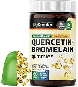 BIO KRAUTER Quercetin with Bromelain Gummies - 1000 mg Mix - 60 Vegan Chews - Quercetin Gummies - Vegan Immune Support - Antioksis Kaynağı - Gelatine-Free Formula
