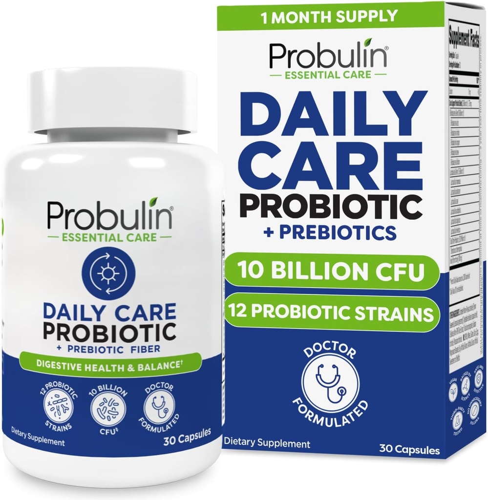 Probulin Daily Care Probiyotik Supplement, Digestive, Gut ve Immune Health Support Capsules for Men and Women, 10 Milyar CFU, Vegan, 30 Şişe