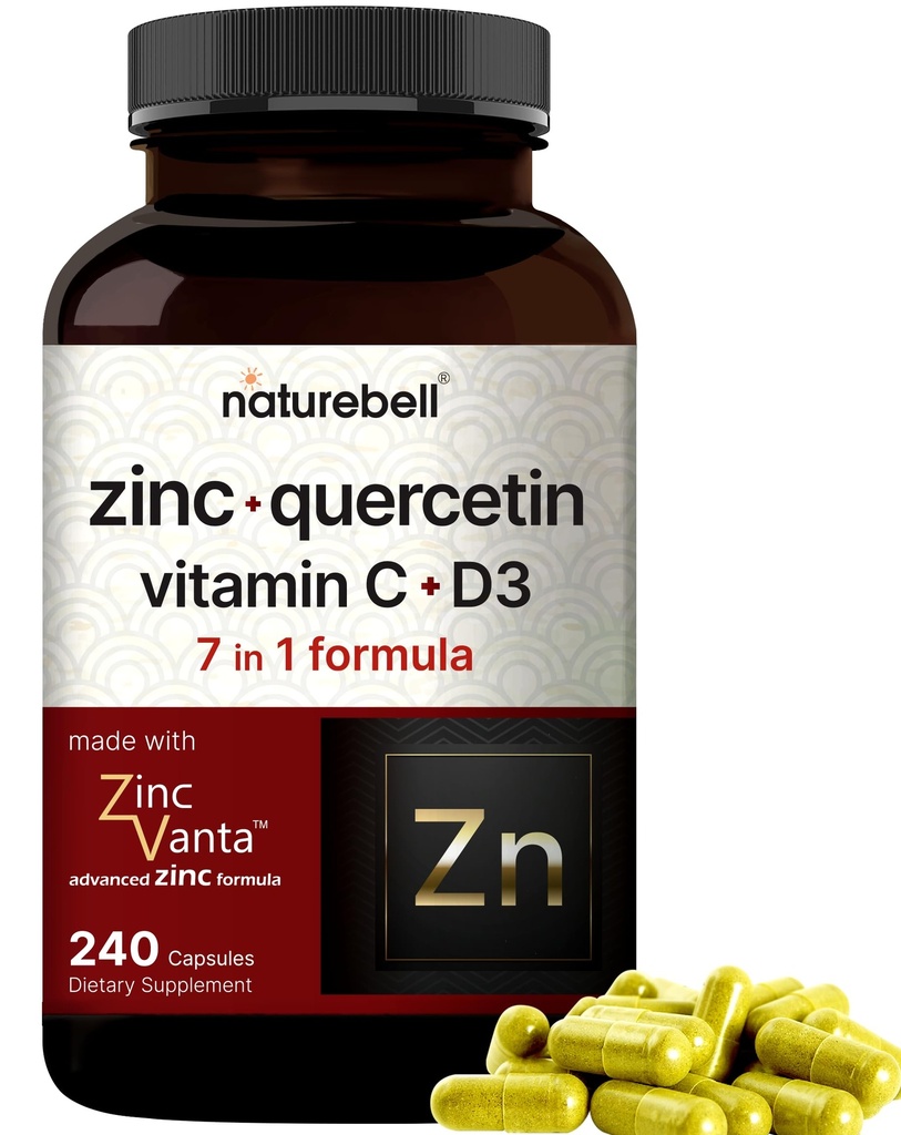 DoğaBell çinko Quercetin C & D3, 240 Capsules | Quercetin 1000 mg + çinko 50 mg + C 250 mg + Vitamin D3 5000 IU | 4-in-1 Advanced Immune & Lung Support | çinkoVanta Formula