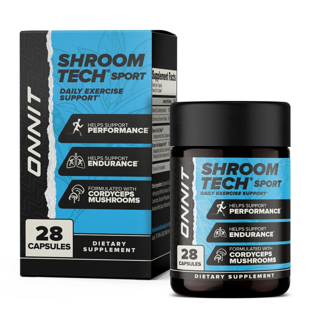 ONNIT Shroom Tech Sport Günlük Egzersiz Destek Kapsülleri, Cordyceps Mushrooms, Caffeine-Free Diyetary Supplement for Daily Energy Support, 28 Count Count