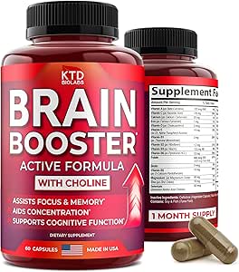 Nootropics Brain Support Supplement – Made in USA - Natural Brain ATM Supplement for Focus, Memory, Clarity, Energy Advancedment - Bacopa Monnieri, Choline & DMAE, 60 Capsules