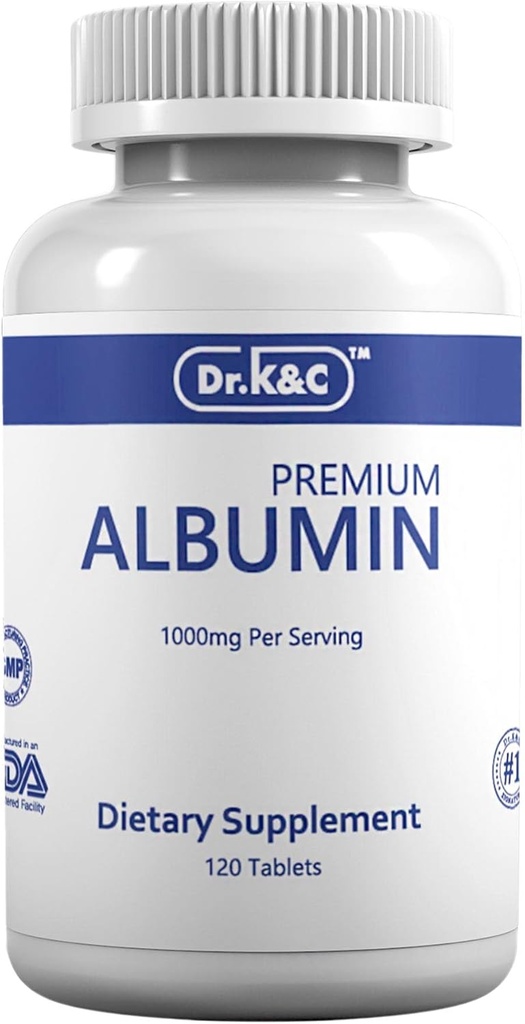 Dr.K&C Premium Albümin Protein Tamamı – Ekstra Güçlü 1000 mg 120 Tablet Sağlıklı Kidney Liver General Wellness Energy Support Life Balance 1pkkk