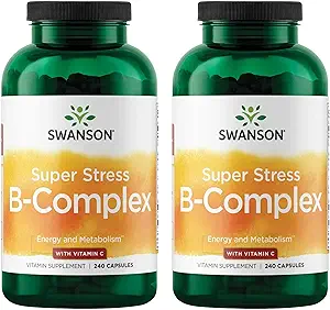 Swanson Super Stres B-Complex - Rahatlama ve Sağlıklı Metabolism için Vitamin Supplement - Sağlıklı Enerji Seviyeleri için Formula - (240 Capsules) (2 Pack)