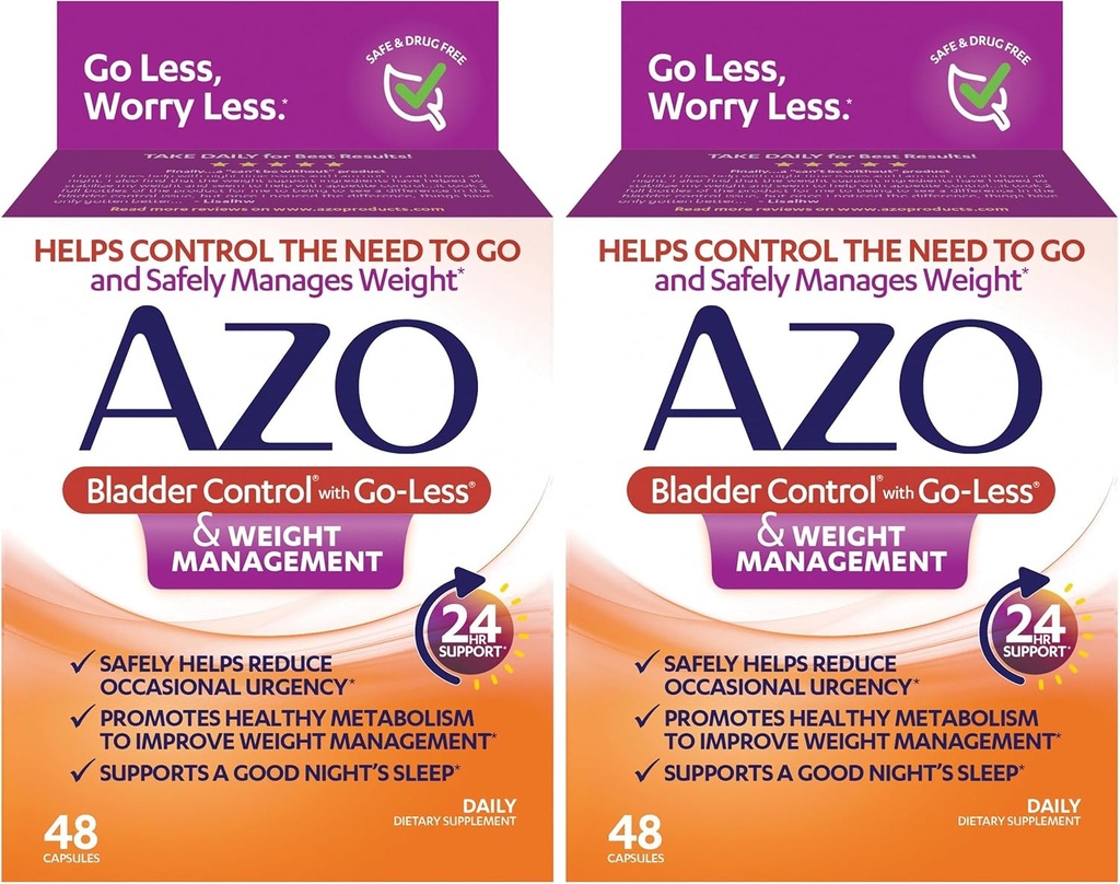 Go-Less® & Kilo Management Diyetary Supplement ile AZO Bladder Control with Go-Lesss® & Kilo Management Diyetary Supplement | Yardımlar Occasional Urgency* | Sağlıklı Metabolism * | İyi Bir Gece Uykuyu Destekler* | 48 Capsules (Pack of 2)