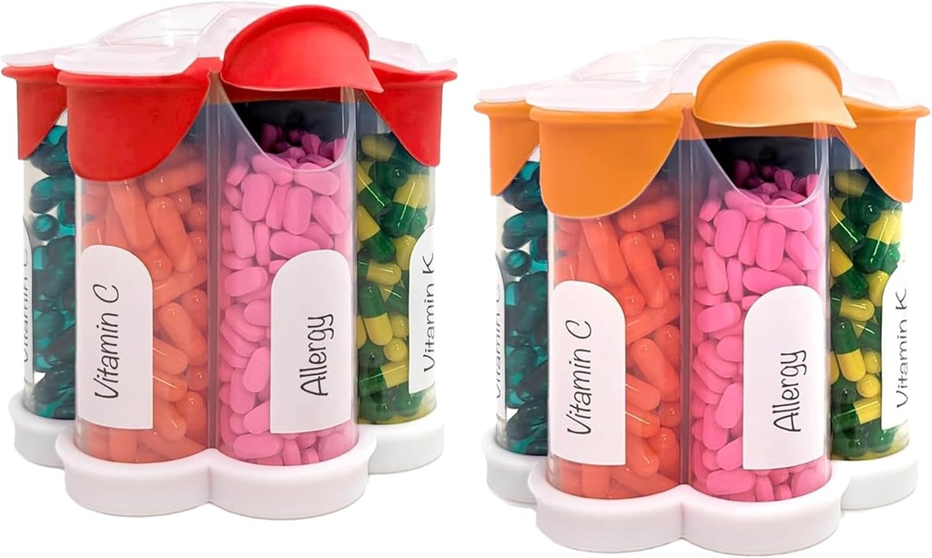 Extra Large Pill Organizer Καθημερινά, Weekly, Monthly συμπλήρωμα μπουκάλι, χαριτωμένο Blossom χάπι διανομής με 7 XL διαμερίσματα (2 πακέτο Combo) (πορτοκαλί και κόκκινο)