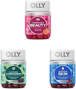 OLLY Undeniable Beauty Gummy, 60 Count & Flawless Kompleksion Gummy, Clear ve sağlıklı Skin Support - 50 Kont ( 1) & Glowing Skin Gummy, 25 Day Supply (50 Count)
