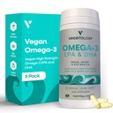 Vegan Omega 3 Supplement – EPA, DHA Supplements & Vitamin D3 – Algae Omega 3 Vegan Beyin, Göz ve Kalp Sağlığı - Çocuklar ve Yetişkinler için (180 Capsules)