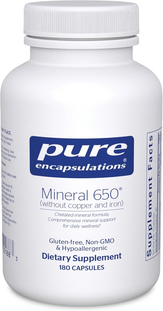 Pure Encapsulations Mineral 650 Without Copper & Iron | Hassas Chelated|Minerals | 180 Capsules