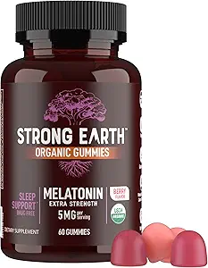 YUM-V'S Organic Melatonin Sleep Aid Gummies, Yetişkinler Ekstra Güçlü Melatonin Gummy - Vegan Non GMO Sleep Melatonin Gummies For Sleep Support Berry 5 MG - 60 Count