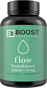 BoostCeuticals Nattokinase 2000 FU 100mg | 60 Vegan Capsules | No stearates, Non GMO Gluten Free Natural Blood Thinner & Blood Flow Supplement